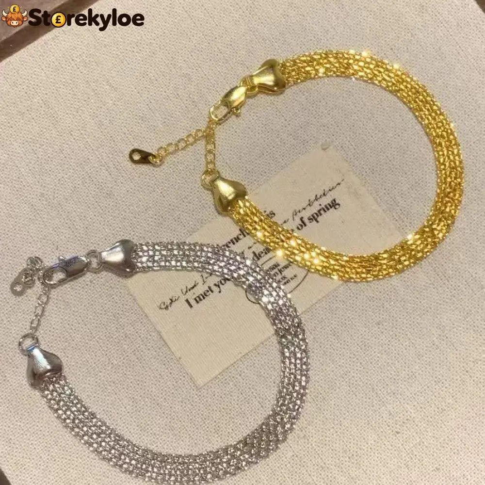 14K gold-plated wide woven mesh bracelet - Gold + Silver - 2 pcs / 2 PCS