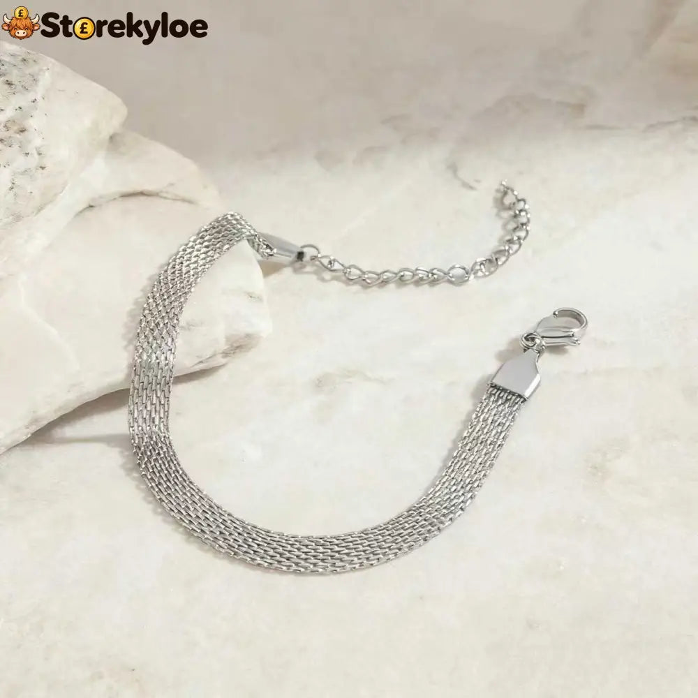 14K gold-plated wide woven mesh bracelet - Silver / BUY 1