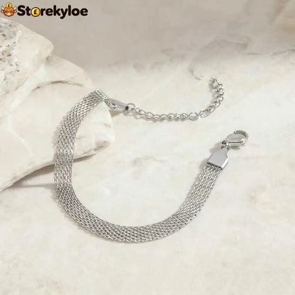 14K gold-plated wide woven mesh bracelet - Silver / BUY 1