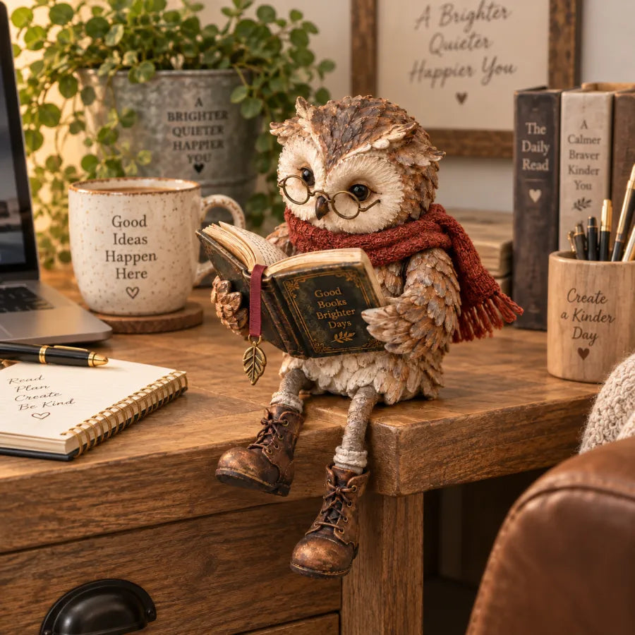 Reading Owl Figurine – Cosy Bookshelf Decor for Book Lovers