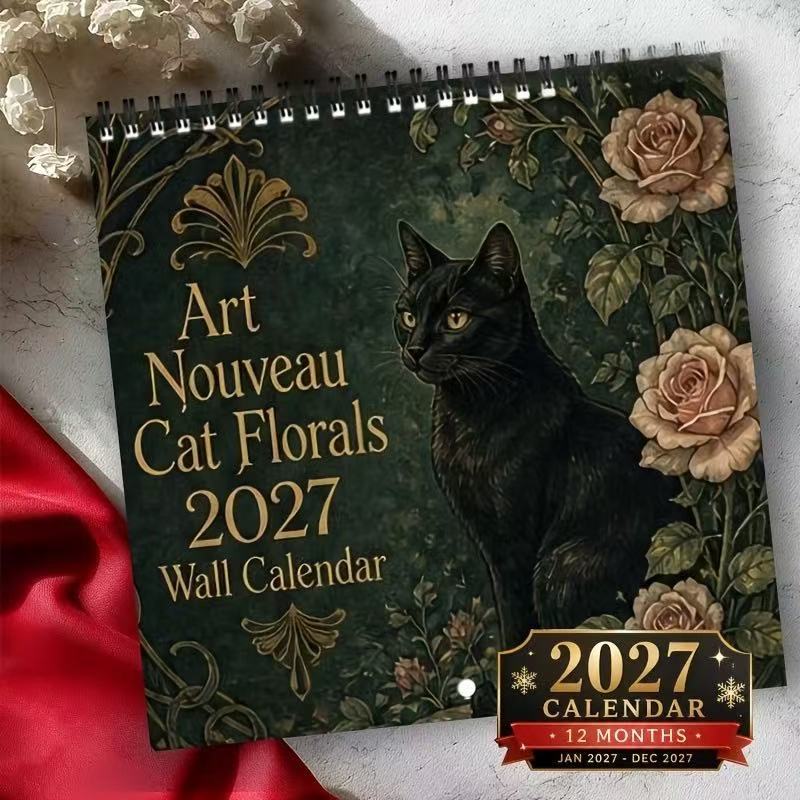 🐈‍⬛ 2027 Art Nouveau Cat Florals Calendar | 12 Months of Ornate Black Cat & Rose Art
