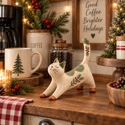 🐈🎄 Woodland Christmas Cat Figurine - a cosy little woodland friend for your holiday home