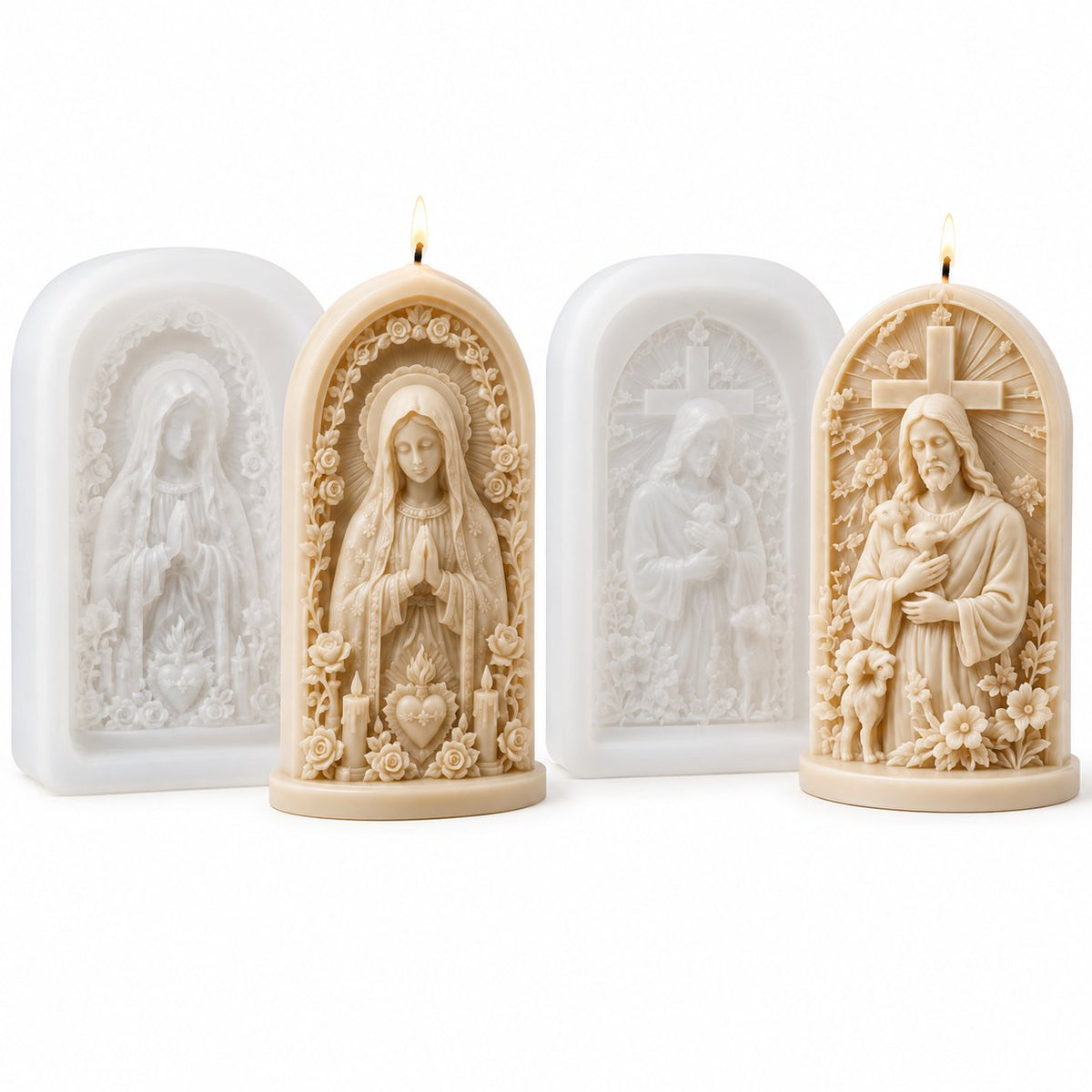 ⏳ Last Day 49% OFF – ✝️ 2-Piece Good Shepherd Jesus 3D Candle Mold Set | Sculpted Cross, Lamb & Floral Relief for Faith-Inspired Handmade Candles 🕯️✨