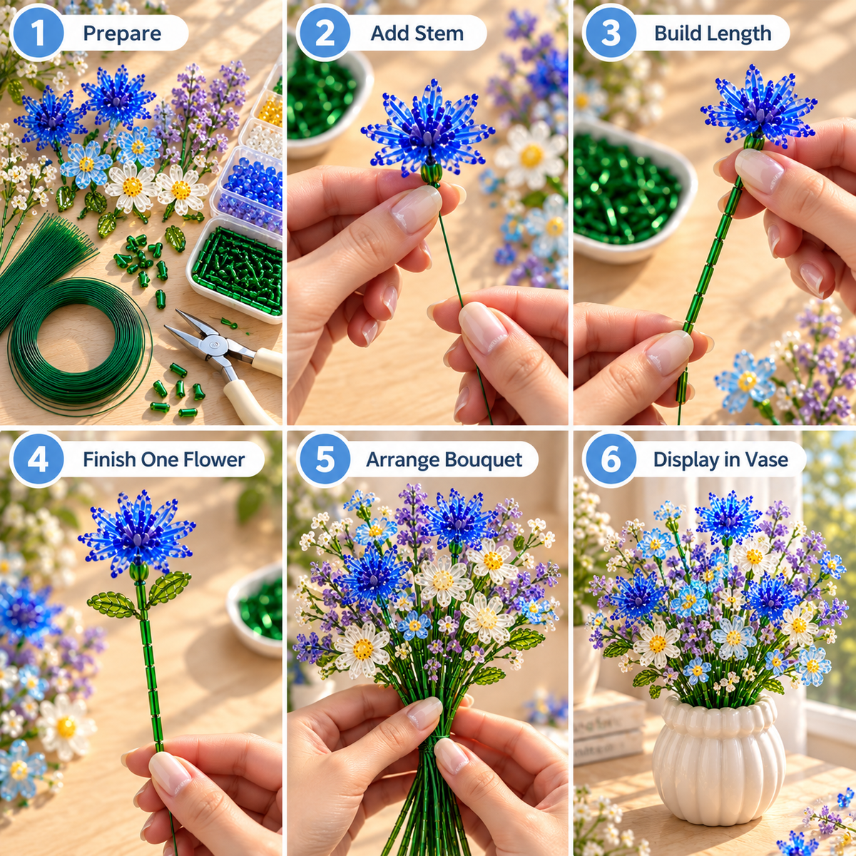 ⏳ Last Day 49% OFF –🌼✨DIY Beaded Wildflower Bouquet Kit – Handmade Crystal Flower Craft Set🌸✨