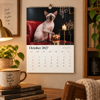 Cat & Coffee 2027 Wall Calendar – Cosy Cute Cat Drinking Coffee Art Calendar, Perfect Gift for Cat & Coffee Lovers