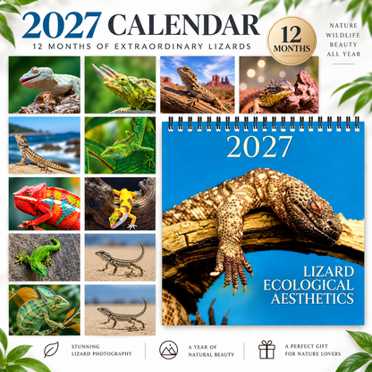 Lizard Ecological Aesthetics 2027 Wall Calendar – 12-Month Lizard Calendar, Extraordinary Reptile Wildlife Photography Hanging Planner for Nature & Reptile Lovers