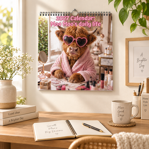Moo Moo's Daily Life 2027 Wall Calendar – 12-Month Cute Highland Cow Calendar, Fun Cosy Daily Life Hanging Planner for Cow Lovers & Farmhouse Fans