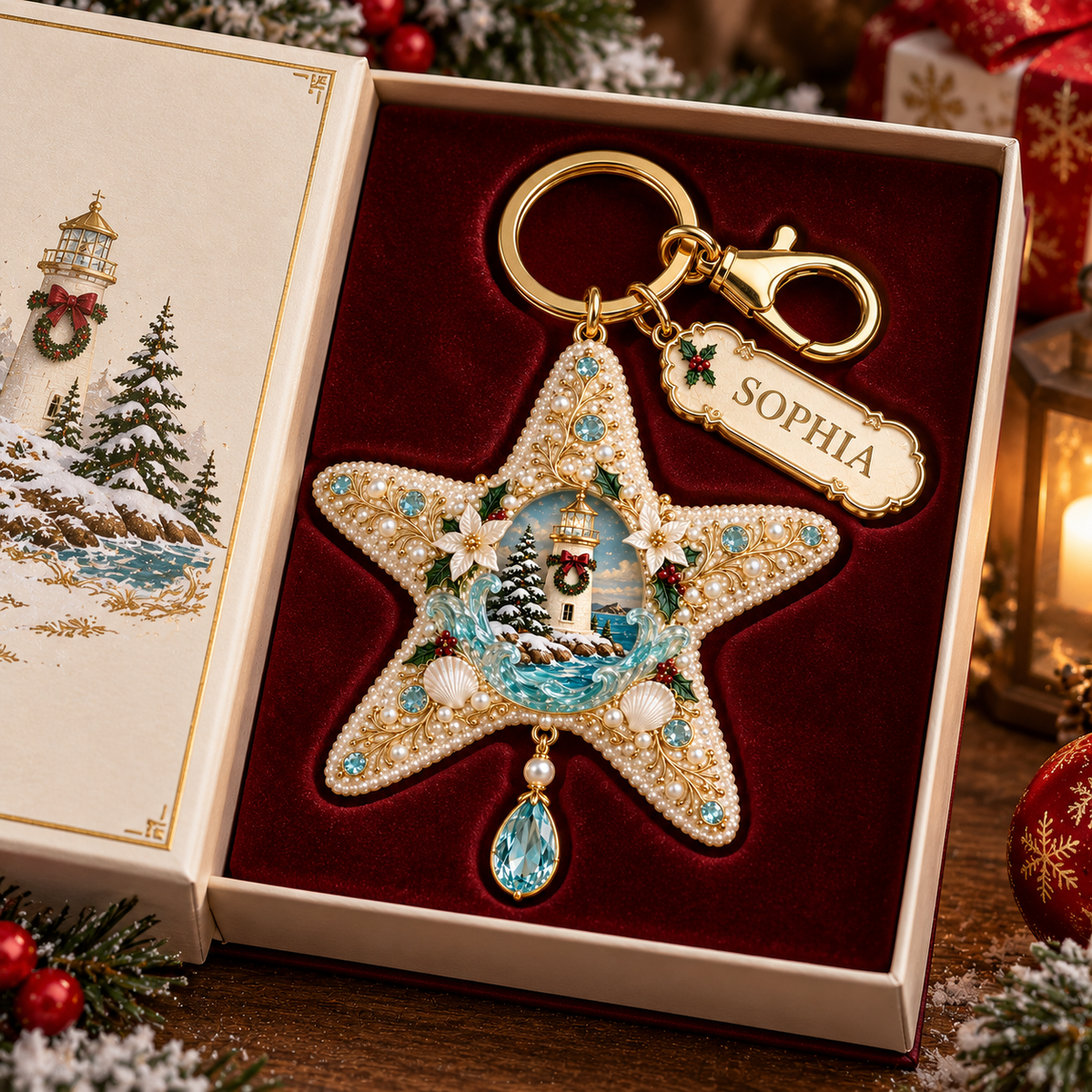 🎄 Personalized Coastal Christmas Keychain