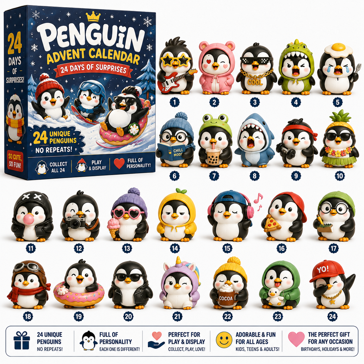🐧 24 Days of Penguin Surprises Advent Calendar – 24 Unique Penguins, 3 Fun Editions