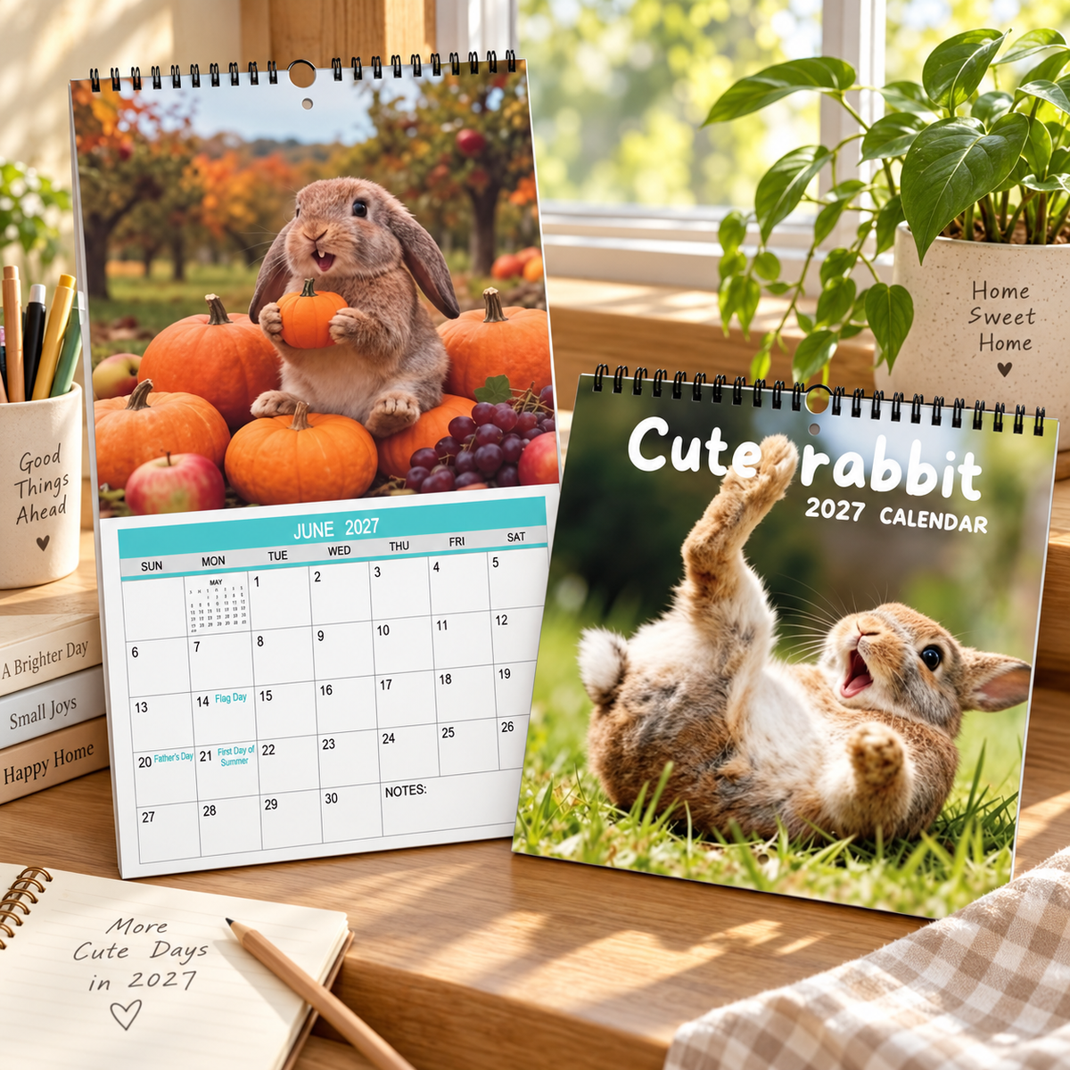 Cute Rabbits 2027 Wall Calendar – 12-Month Funny Bunny Calendar, Adorable Fluffy Rabbit Scenes Hanging Planner for Bunny Lovers & Family Gift