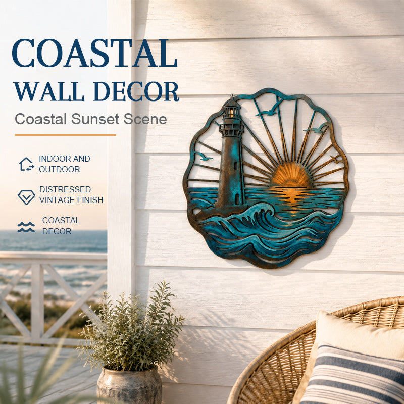 🌅 Golden Harbour Mural – Vintage Coastal-Style Metal Wall Decoration⚓