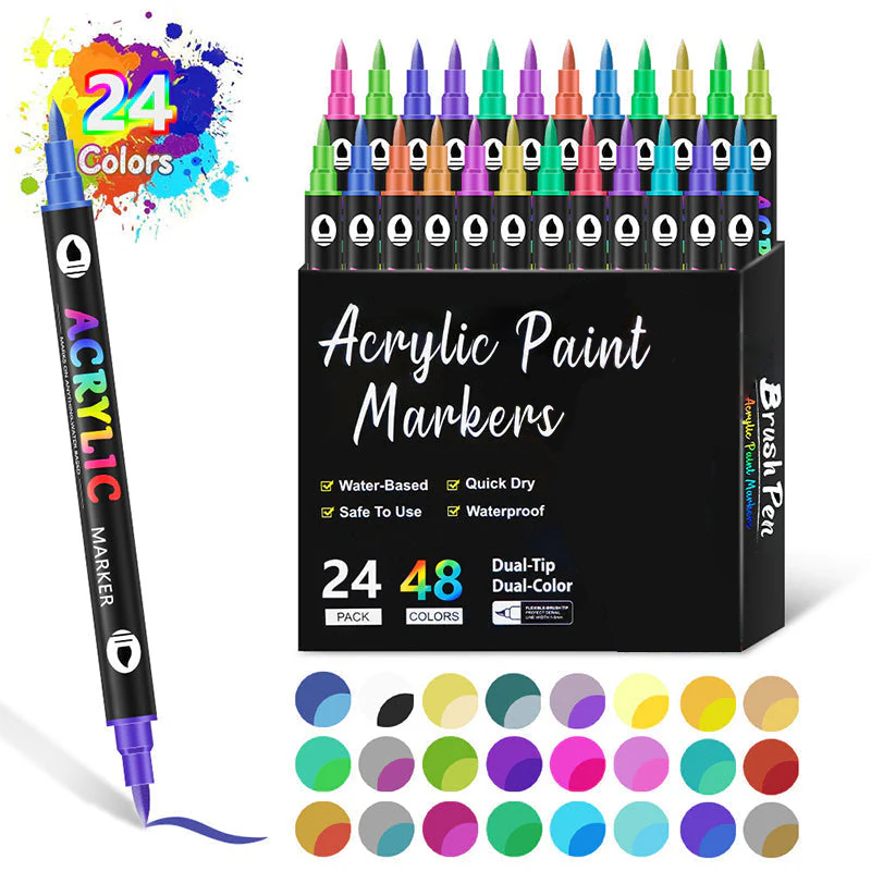 🎨Last Day Only￡8.99! 🔥 Dual Tip Acrylic Paint Pen Marker - 24/48/72 Colors