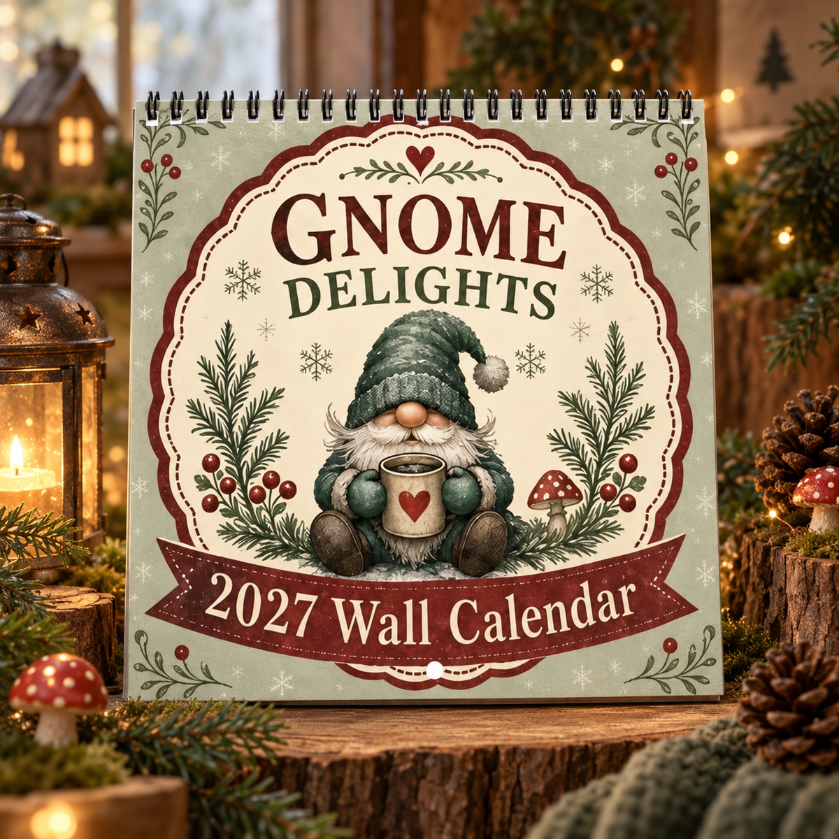 Gnome Delights 2027 Wall Calendar – 12-Month Forest Gnome Calendar, Woodland Magic Hanging Wall Planner for Gnome Lovers & Nature Enthusiasts