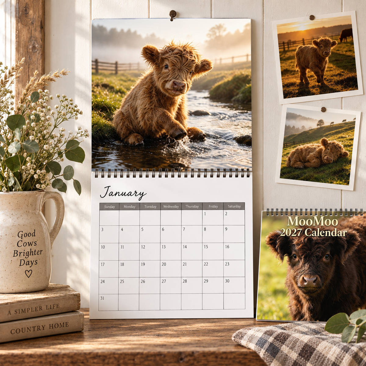 MooMoo 2027 Calendar – Cute Highland Calf Calendar, Adorable Cow & Farm Animal Wall Decor, Gift for Cow Lovers
