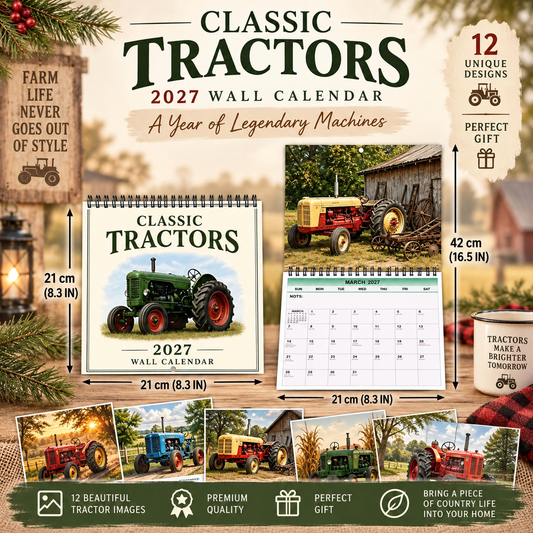 Classic Tractors 2027 Wall Calendar – Vintage Farm Tractor Calendar, Rustic Country Home Decor, Gift for Tractor & Farm Lovers