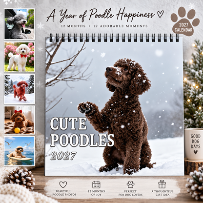 Cute Poodles 2027 Wall Calendar – 12-Month Poodle Calendar, Adorable Fluffy Dog Scenes Hanging Planner for Poodle Lovers & Dog Moms