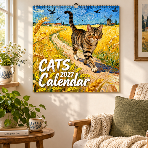 2027 Cats In Masterpiece Wall Calendar｜12‑Month Impressionist Art Cat Calendar, Van‑Gogh‑Inspired Painting Style Hanging Calendar for Art & Cat Lovers
