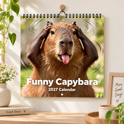 Funny Capybara 2027 Wall Calendar – 12-Month Cute & Playful Capybara Calendar, Spiral Hanging Wall Planner for Capybara Lovers & Nature Fans