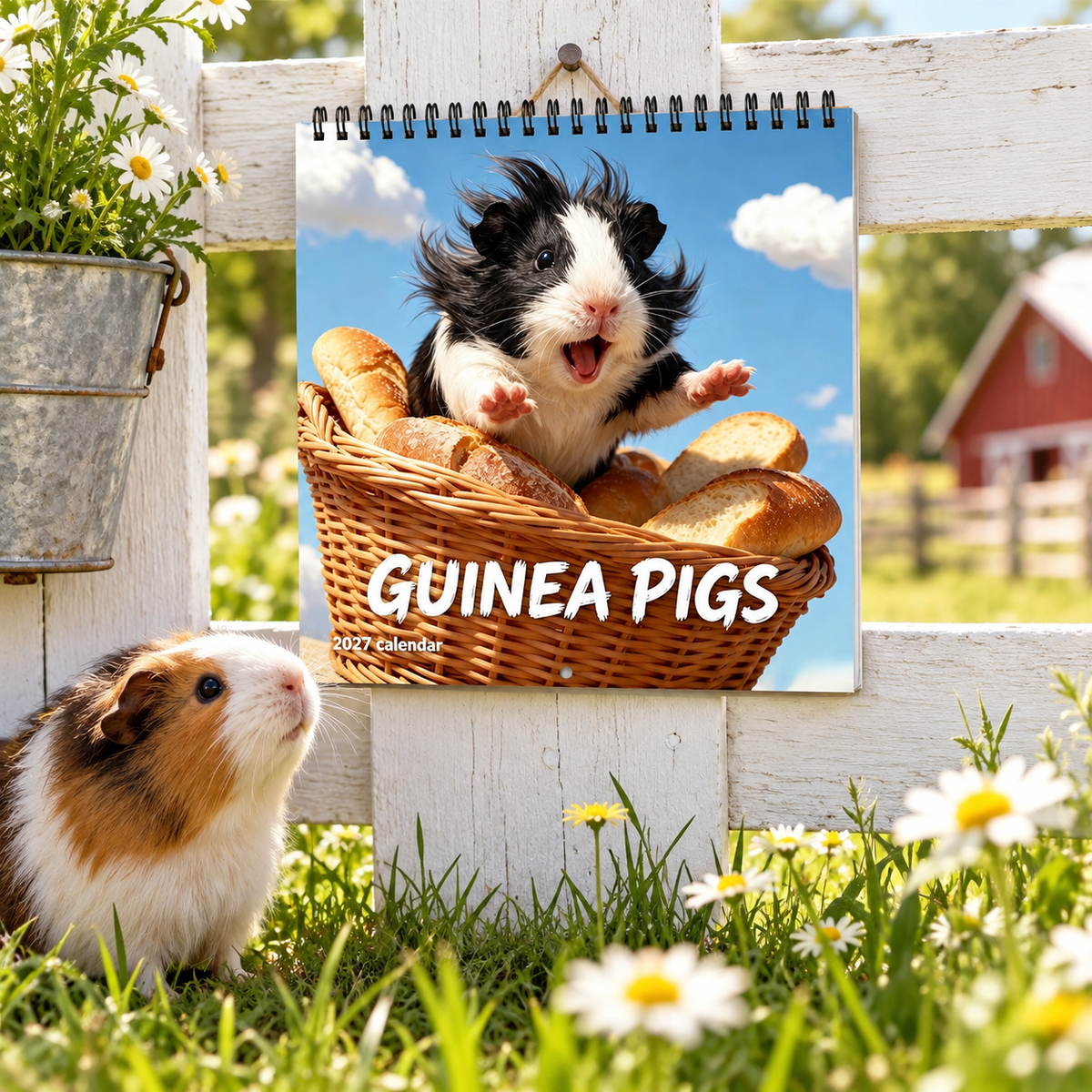 Guinea Pigs 2027 Wall Calendar – 12-Month Cute Guinea Pig Calendar, Sunny Meadow & Flower Field Hanging Planner for Small Pet Lovers