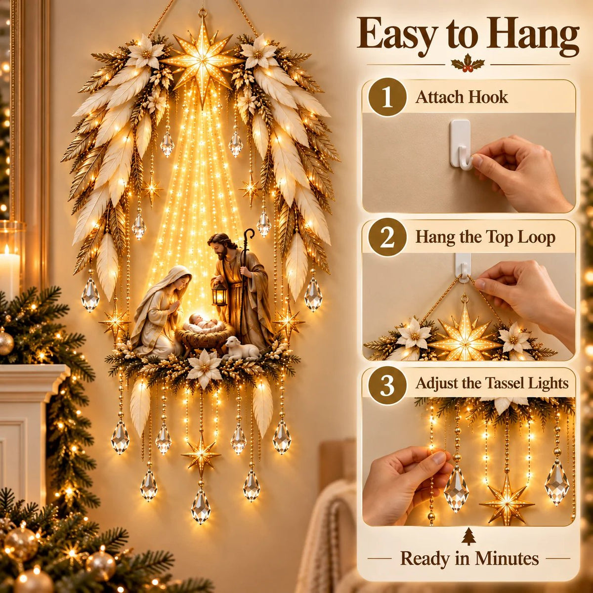 ✨Last Day 49% OFF✨✝️ Angel Wings Faith Nativity™ – Lighted Holy Birth Wall Decor