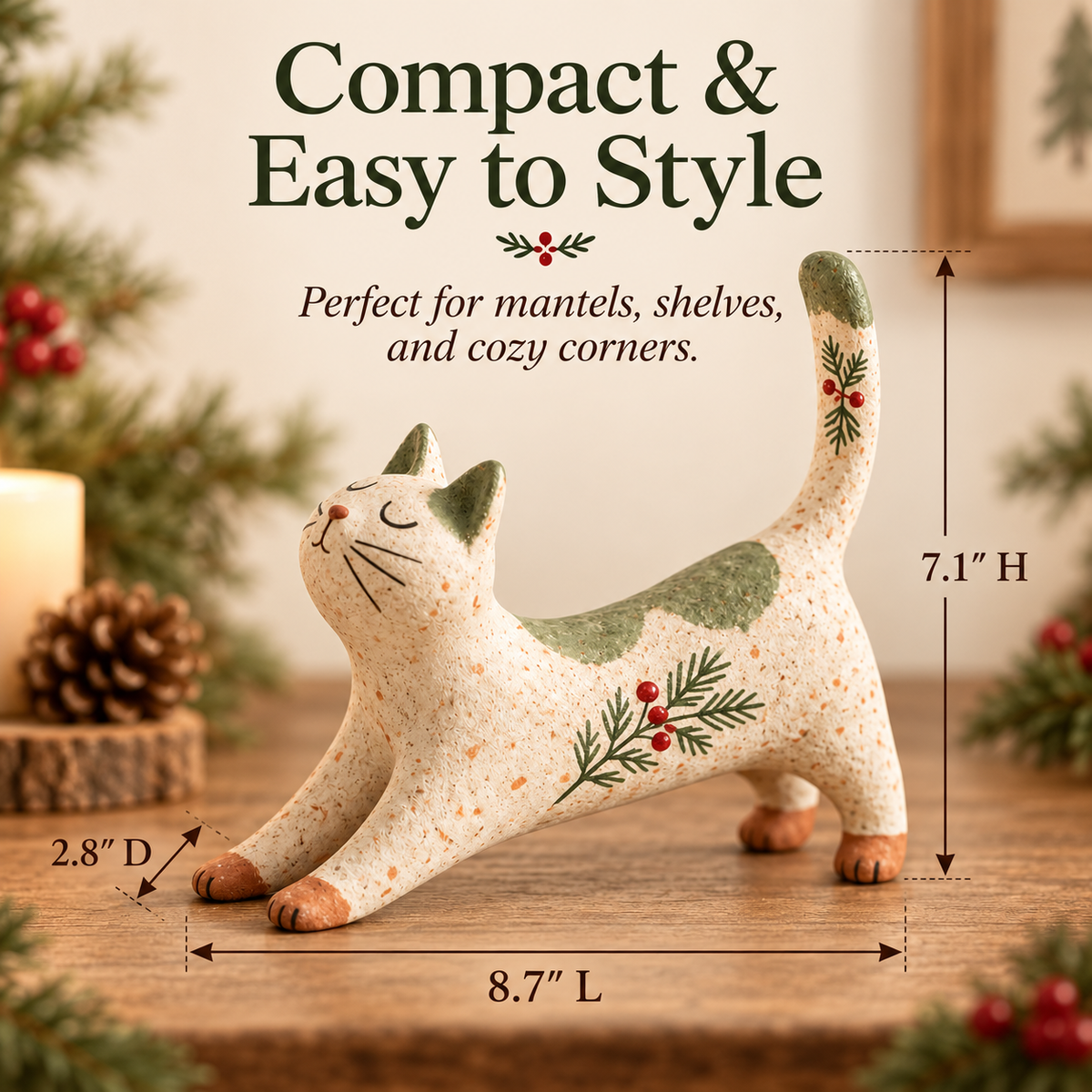 🐈🎄 Woodland Christmas Cat Figurine - a cosy little woodland friend for your holiday home
