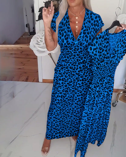 Elegant Leopard Print V-Neck Dress