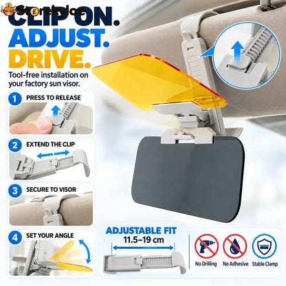 ☀️ 2-in-1 Day & Night Anti-Glare Car Visor Extender – Adjustable Dual-Lens Driving Shield - Buy 1 Get 1 Free