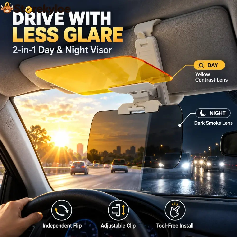 ☀️ 2-in-1 Day & Night Anti-Glare Car Visor Extender – Adjustable Dual-Lens Driving Shield - Buy 1 Get 1 Free