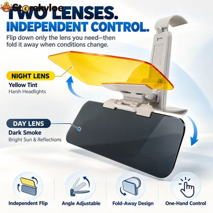 ☀️ 2-in-1 Day & Night Anti-Glare Car Visor Extender – Adjustable Dual-Lens Driving Shield - Buy 1 Get 1 Free