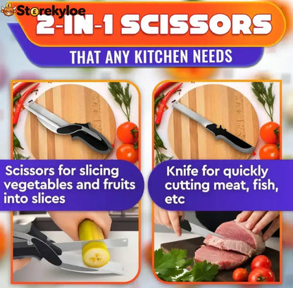 ✂️ 2 in 1 Kitchen Scissors for Food - Stainless Steel Cutting Board Scissors with Safety Lock