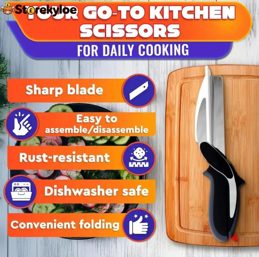 ✂️ 2 in 1 Kitchen Scissors for Food - Stainless Steel Cutting Board Scissors with Safety Lock