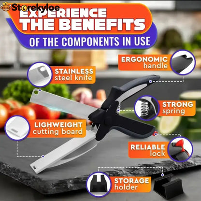 ✂️ 2 in 1 Kitchen Scissors for Food - Stainless Steel Cutting Board Scissors with Safety Lock