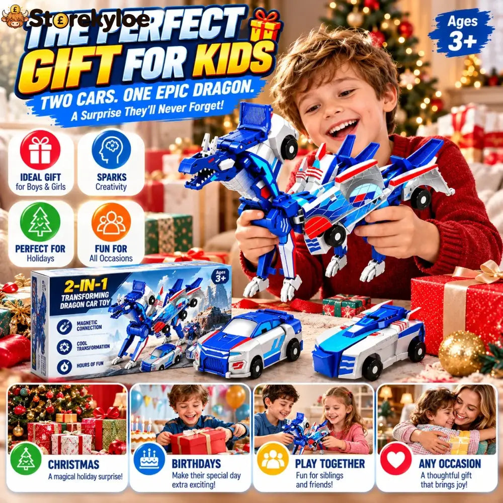 2-in-1 Magnetic Transforming Dragon Car Toy – Racing Car Set