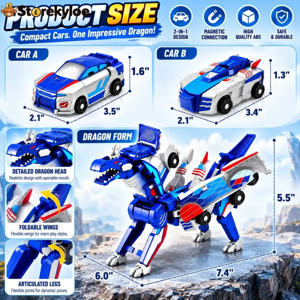 2-in-1 Magnetic Transforming Dragon Car Toy – Racing Car Set