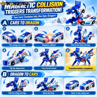 2-in-1 Magnetic Transforming Dragon Car Toy – Racing Car Set