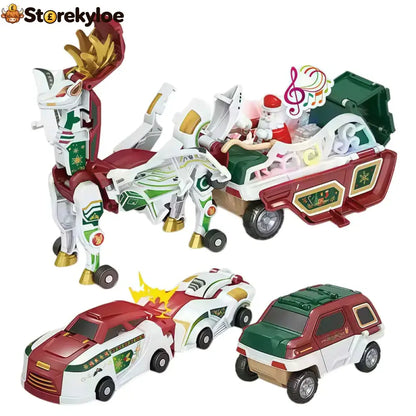 2-in-1 Magnetic Transforming Dragon Car Toy – Racing Car Set - Christmas Reindeer
