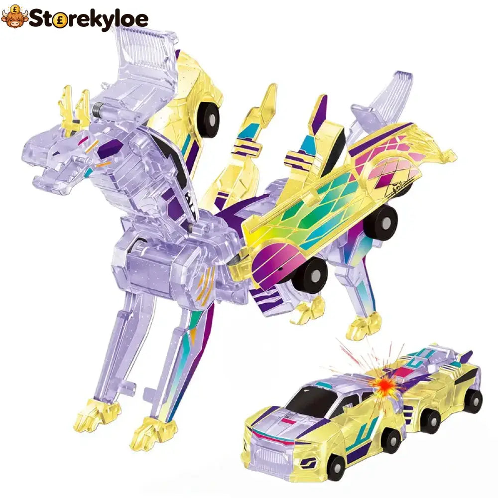 2-in-1 Magnetic Transforming Dragon Car Toy – Racing Car Set - Crystal Rainbow Dragon