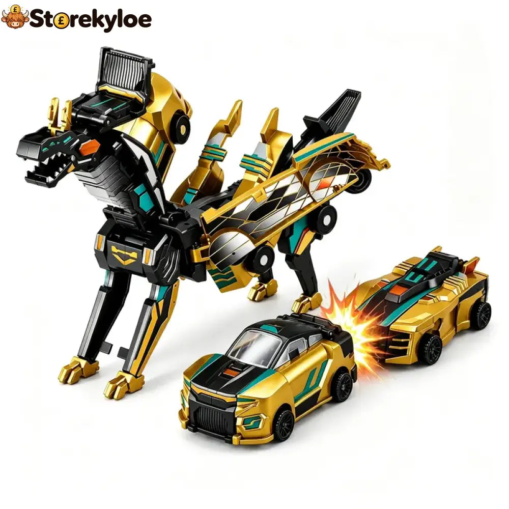 2-in-1 Magnetic Transforming Dragon Car Toy – Racing Car Set - Golden Mecha Dragon