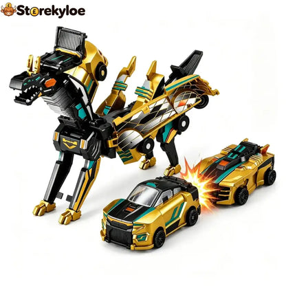 2-in-1 Magnetic Transforming Dragon Car Toy – Racing Car Set - Golden Mecha Dragon