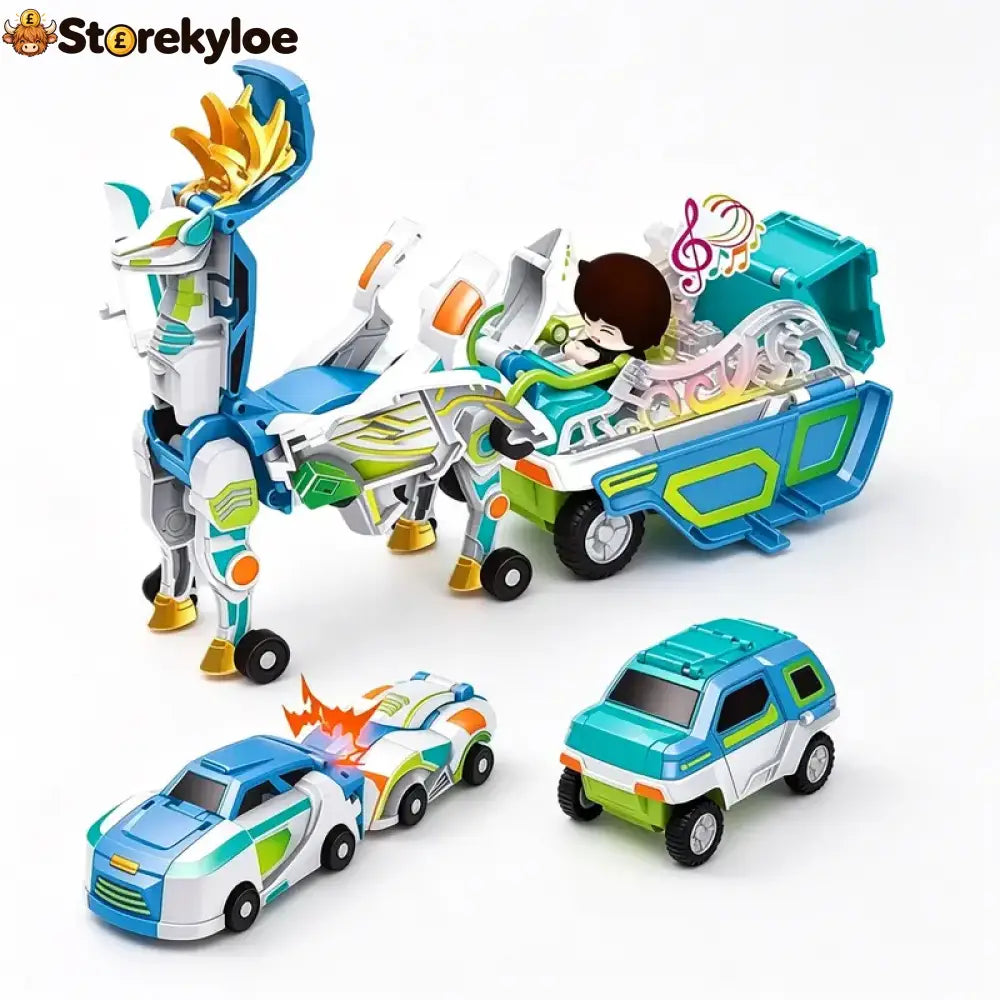 2-in-1 Magnetic Transforming Dragon Car Toy – Racing Car Set - Musical Blue Deer