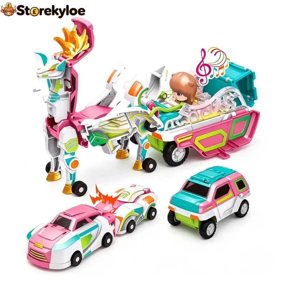 2-in-1 Magnetic Transforming Dragon Car Toy – Racing Car Set - Musical Pink Deer