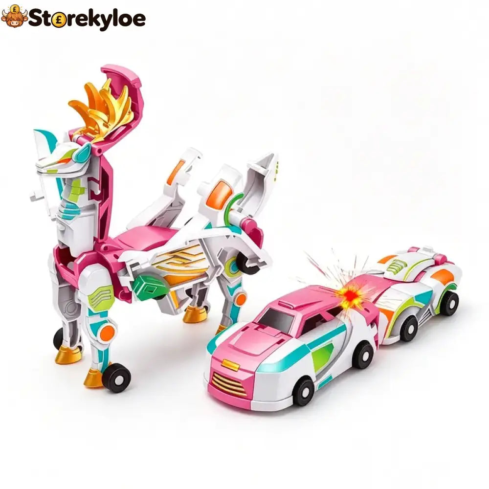 2-in-1 Magnetic Transforming Dragon Car Toy – Racing Car Set - Pink Mecha Deer