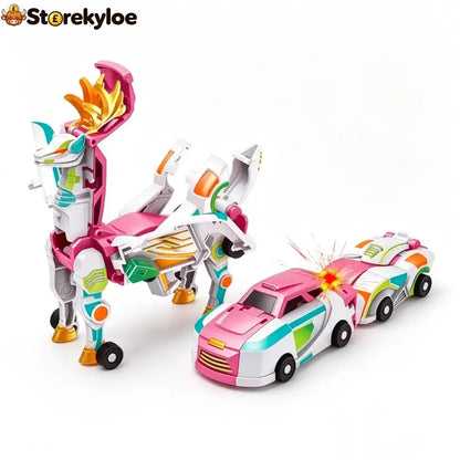 2-in-1 Magnetic Transforming Dragon Car Toy – Racing Car Set - Pink Mecha Deer