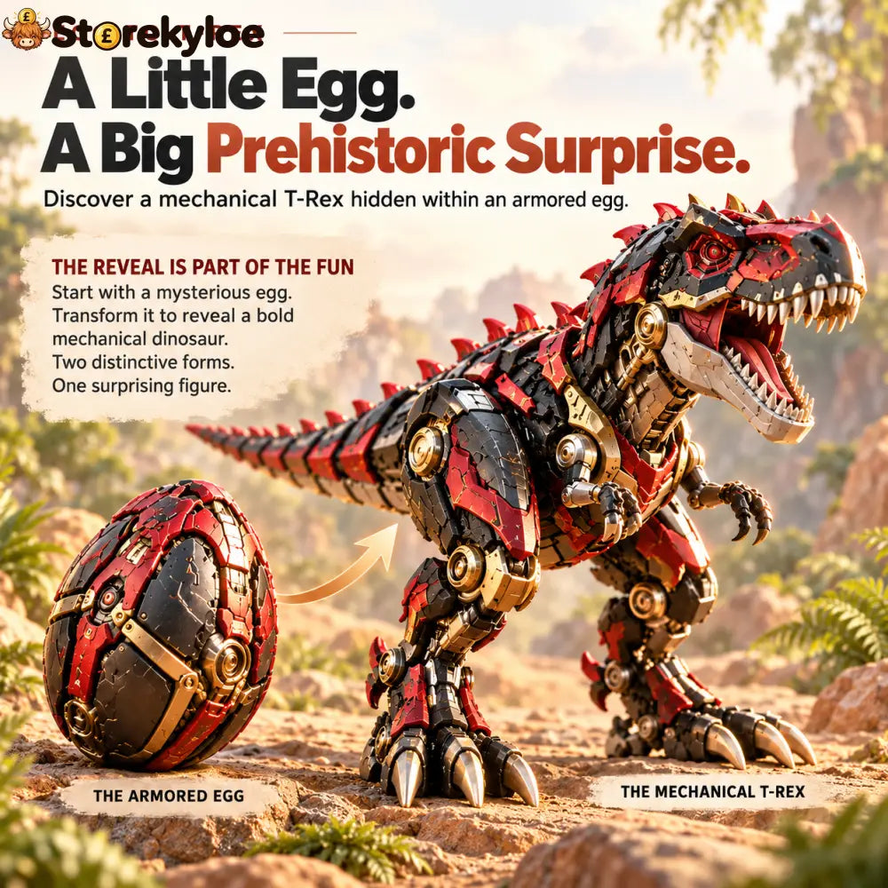 🦖 2-in-1 Mechanical T-Rex Egg – Transforming Dinosaur Figure with Armored Details & a Surprise Reveal🔥