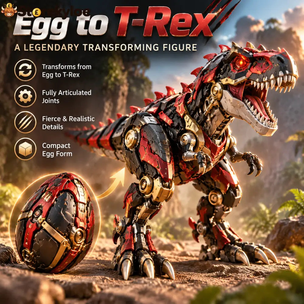 🦖 2-in-1 Mechanical T-Rex Egg – Transforming Dinosaur Figure with Armored Details & a Surprise Reveal🔥