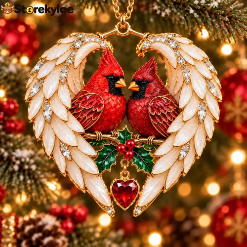 ❤️2026 Angel Wing Heart Christmas Ornaments - Cardinal Pair & Holly ❤️