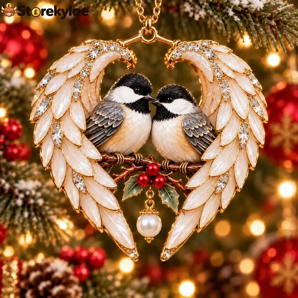 ❤️2026 Angel Wing Heart Christmas Ornaments - Chickadee Pair & Pearl 🤍