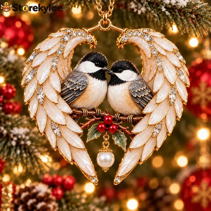 ❤️2026 Angel Wing Heart Christmas Ornaments - Chickadee Pair & Pearl 🤍