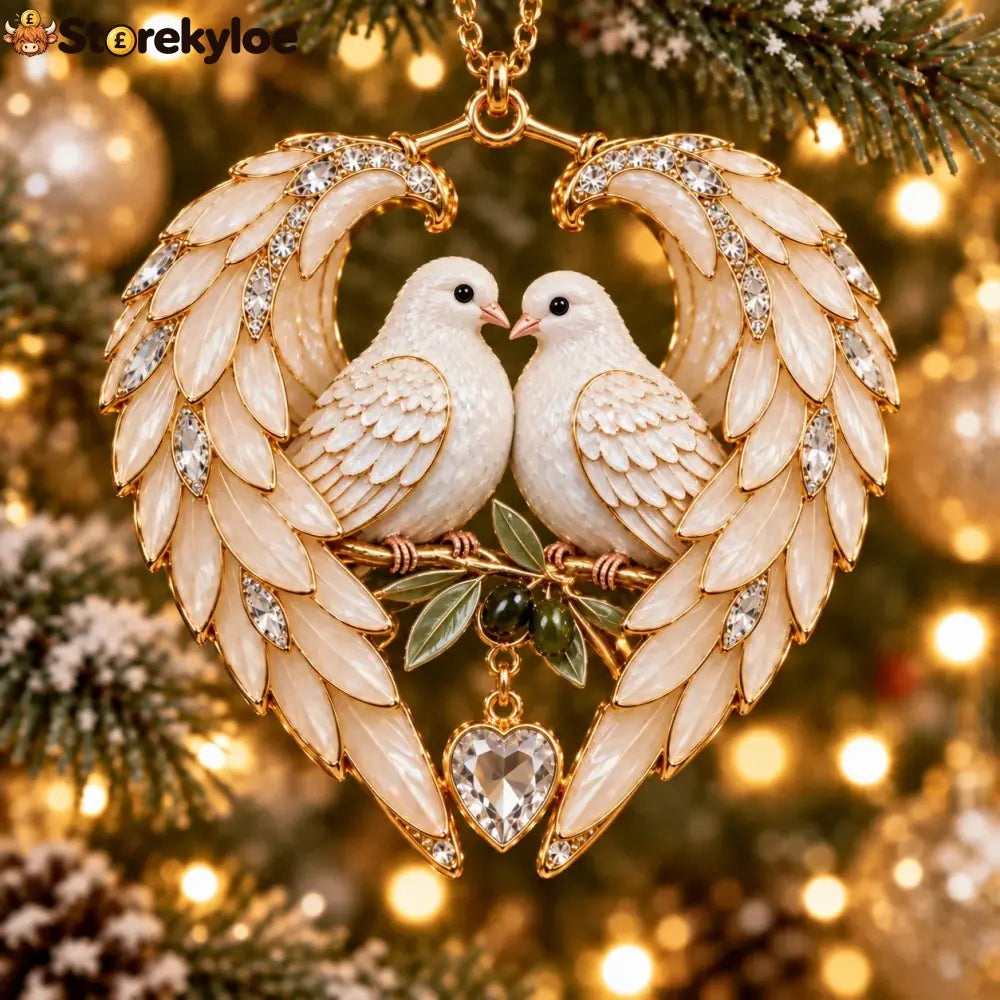 ❤️2026 Angel Wing Heart Christmas Ornaments - Dove Pair & Olive Branch 🕊️