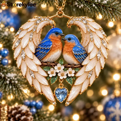 ❤️2026 Angel Wing Heart Christmas Ornaments - Eastern Bluebird Pair 💎